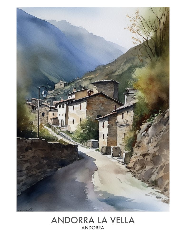 Andorra 3 Watercolour Travel Poster