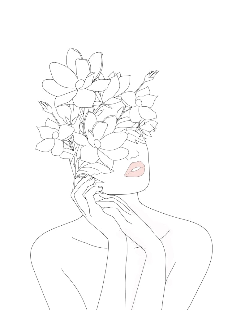Minimal Line Art Woman with Magnolia