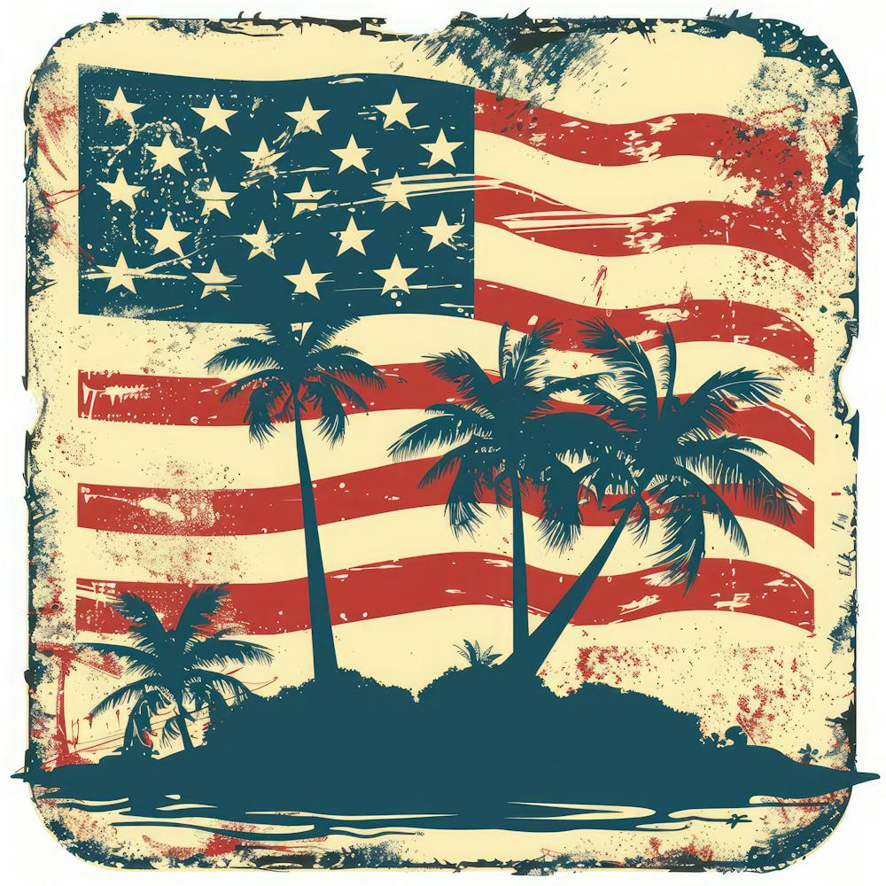 Retro American Flag With Palm Trees 5