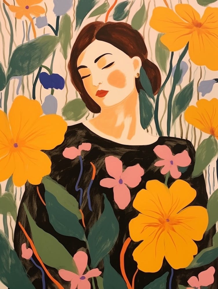 Woman With Autumnal Flowers Morning Glory 1