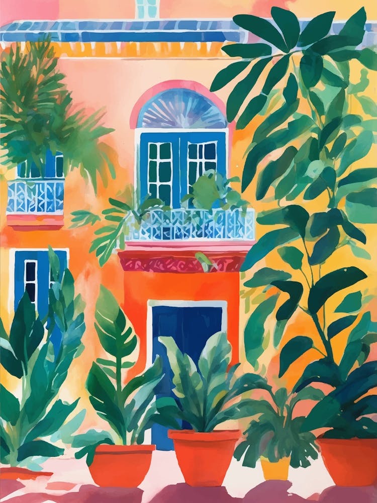Tropical House gouache painting