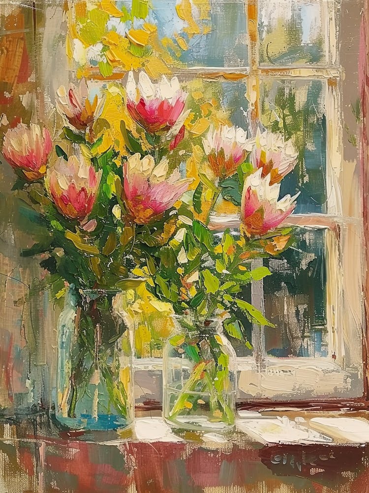 Protea Flowers On A Cottage Window 4