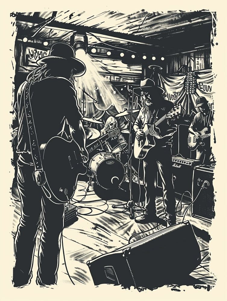 Duotone Illustration Live Music Scene Austin Texas  3