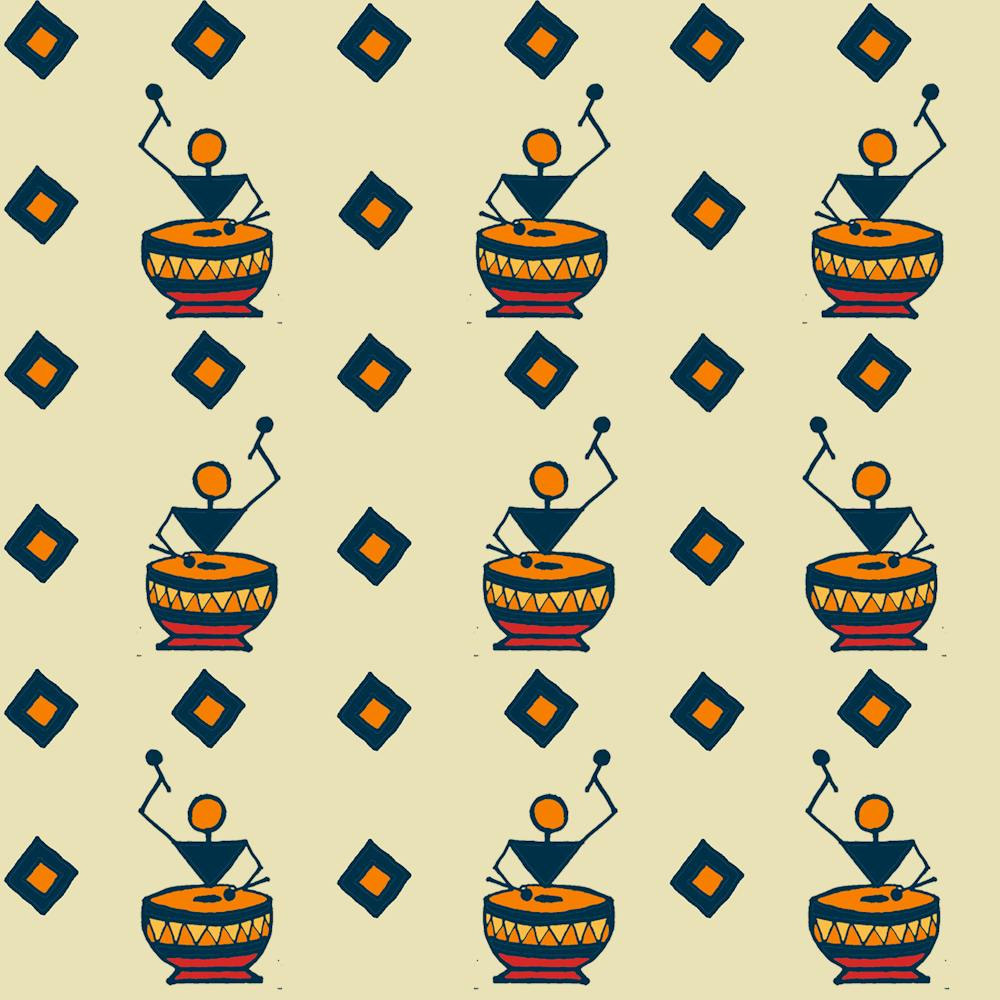 Popular Warli Art Of Folks Playing Drums Abstract Geometric Pattern