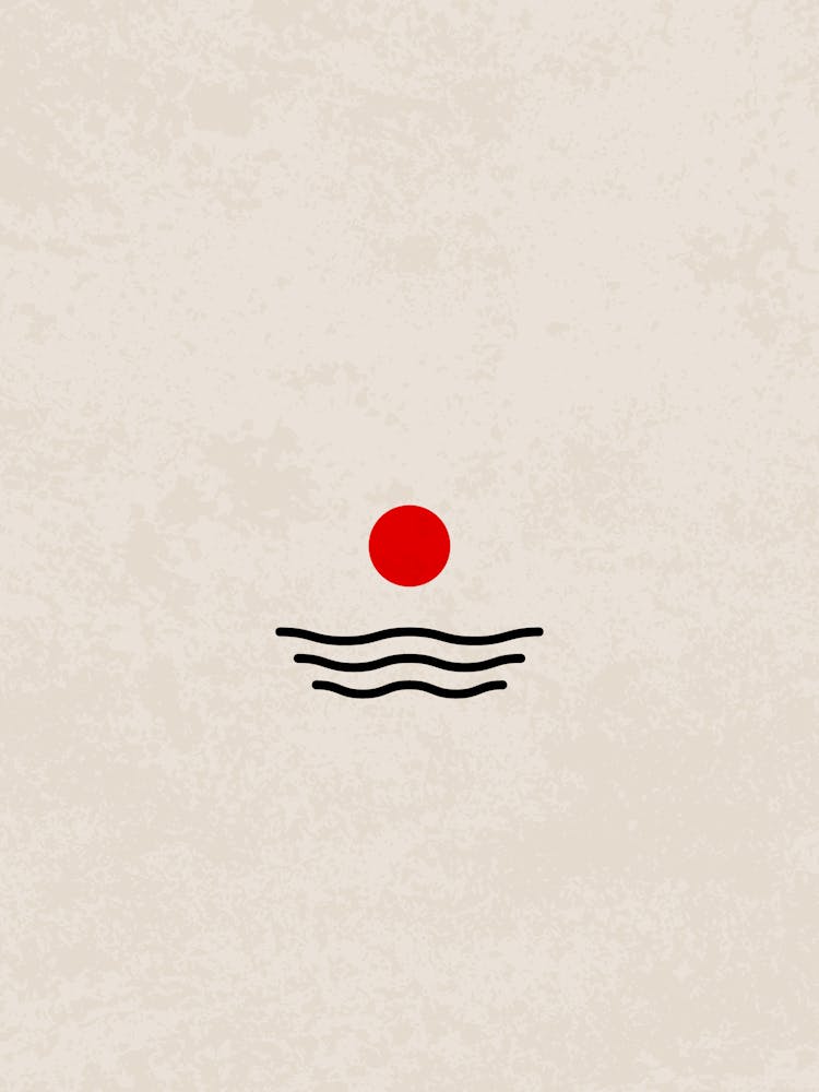 Sunset, Minimalist Sun and Waves Abstract