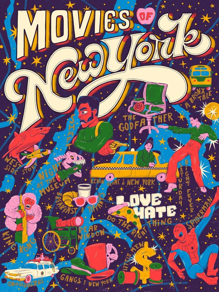 Movies of New York illustrated map