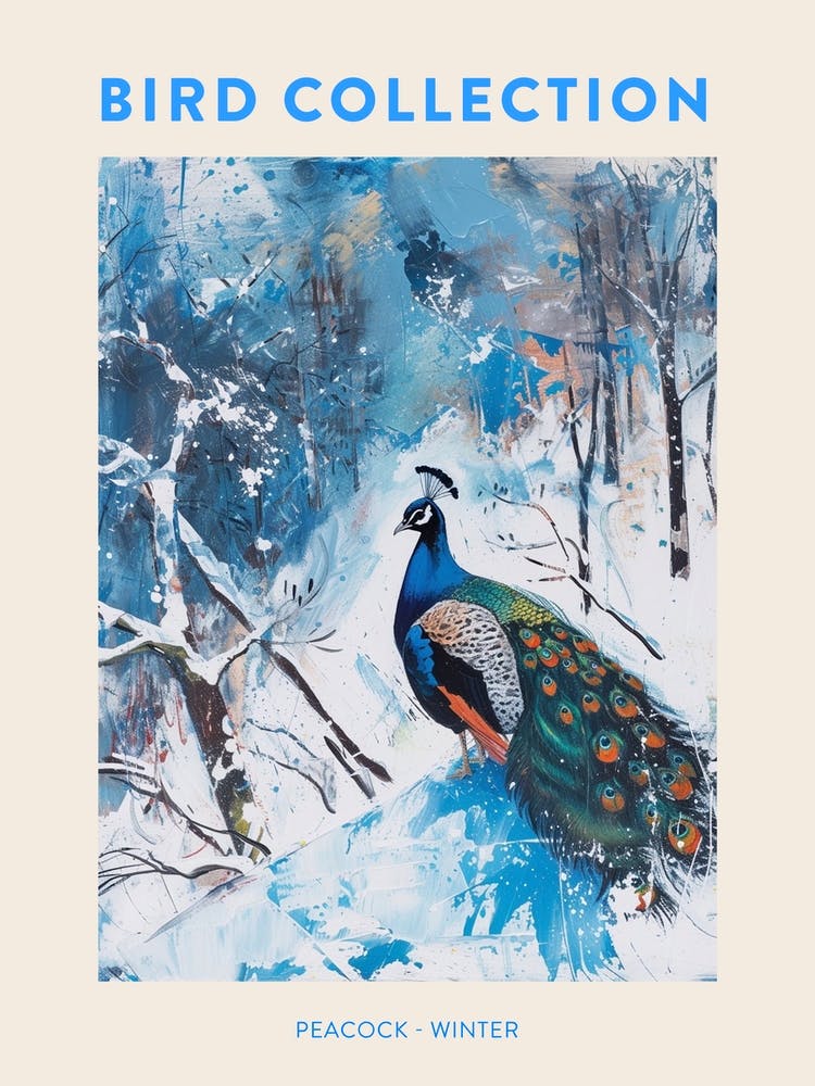 Peacock In A Winter Setting Painting 1 Poster