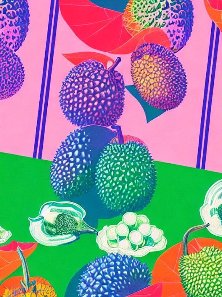 Durian 1 Affiche Rétro Risographe Fruit