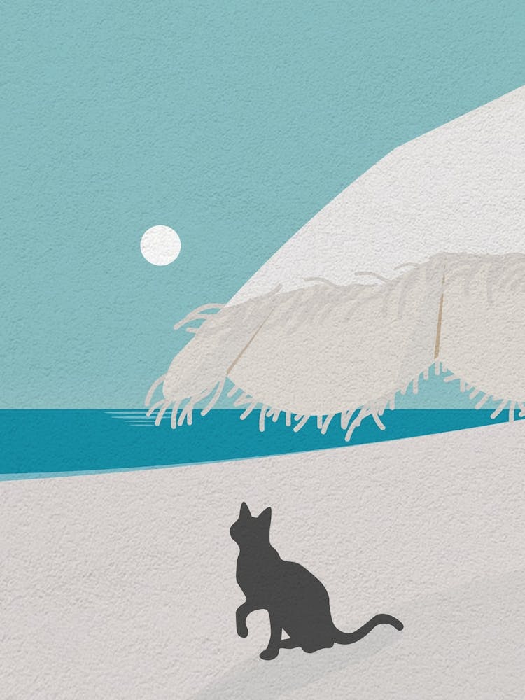 Minimal Art Cat On The Beach