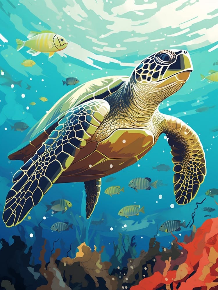 Block Colour Turtle Swimming Aqua 5