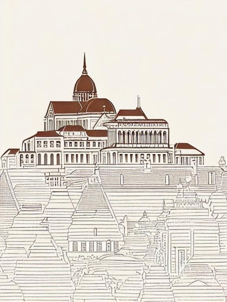 Buda Castle Budapest Boho Landmark Illustration
