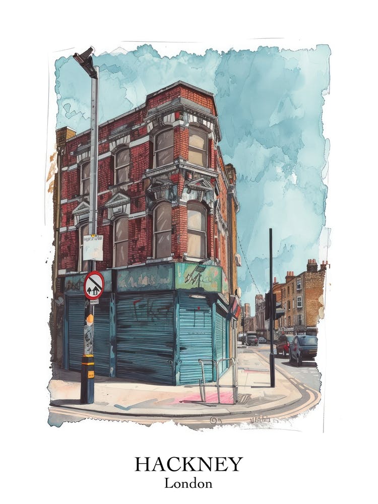 Hackney London Borough   Street Watercolour 12 Poster