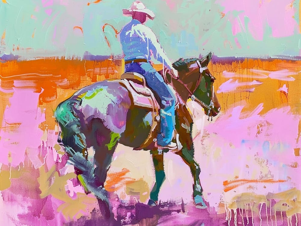 Neon Cowboy In Dodge City Kansas Painting