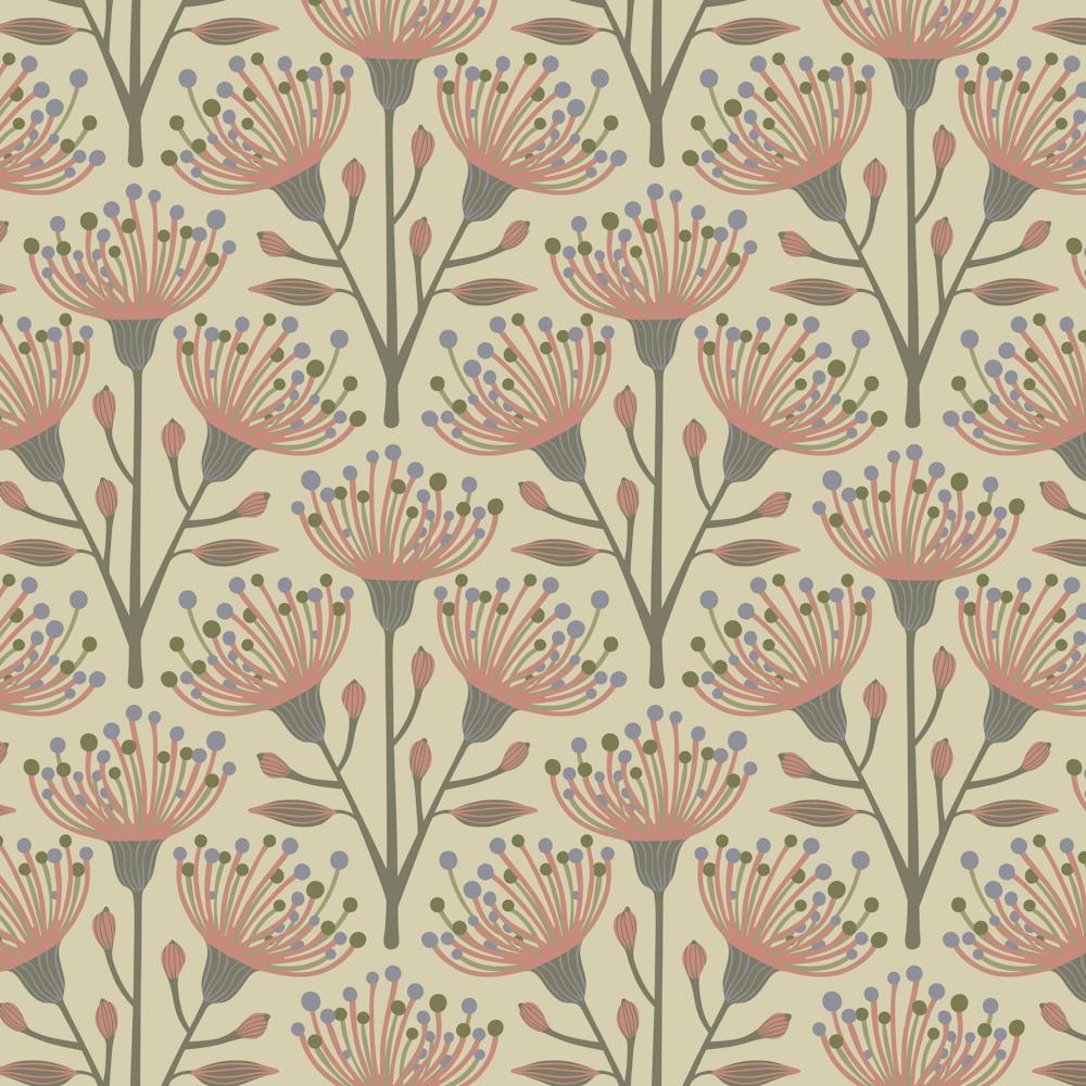 AUSTRALIAN EUCALYPTUS Floral in Earthy Soft Neutral Naturals on Beige
