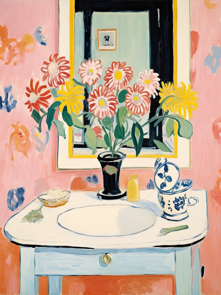 Bathroom Vanity Painting With A Daisy Bouquet 1