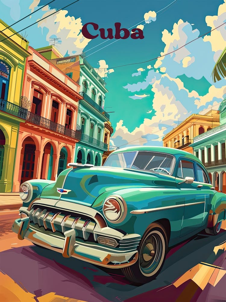 Cuba Vibrant Travel Art Illustration