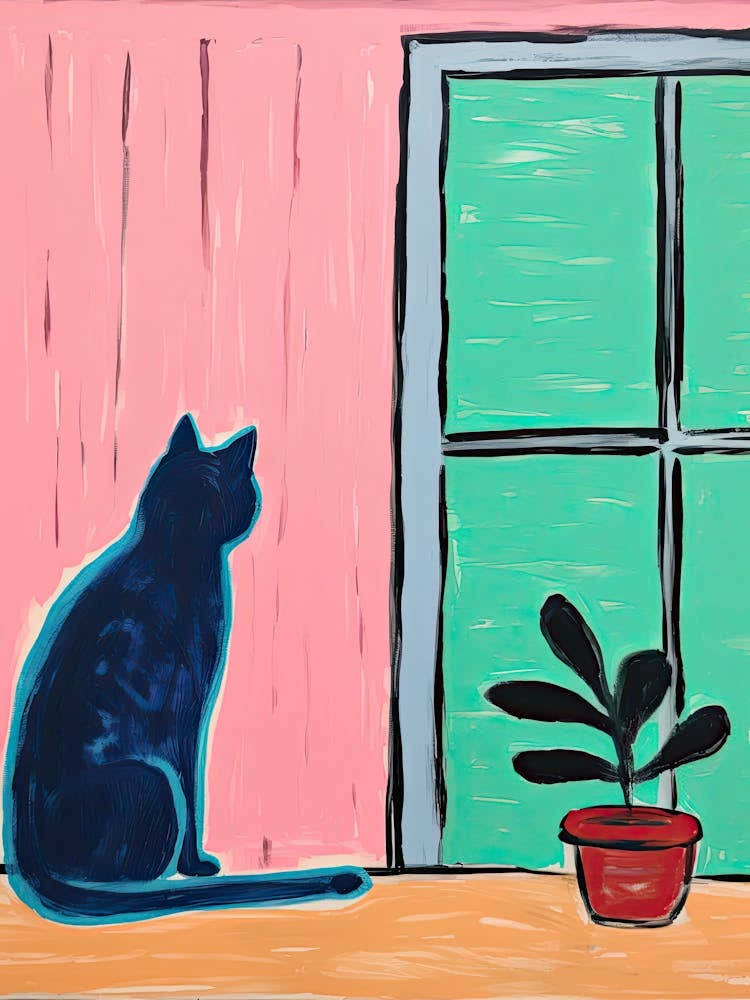 Black And Blue Cat Looking Out The Window