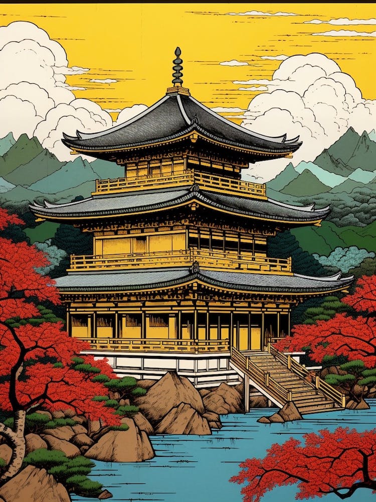 Kinkaku Ji, Japan Vintage Travel Art 1