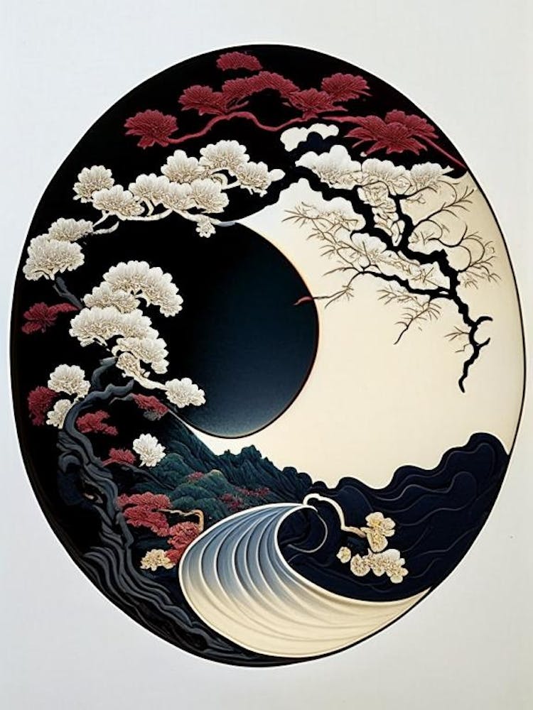Yin and Yang Symbol 6, Japanese Ukiyo E Style