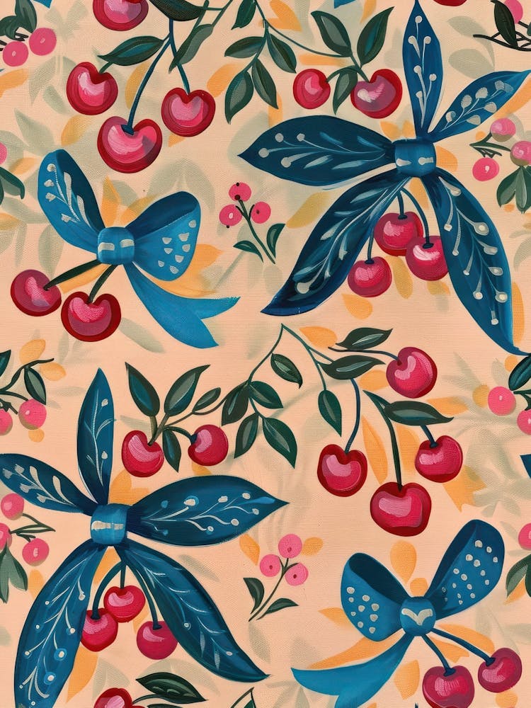 Folk Cherries And Bows 4 Pattern