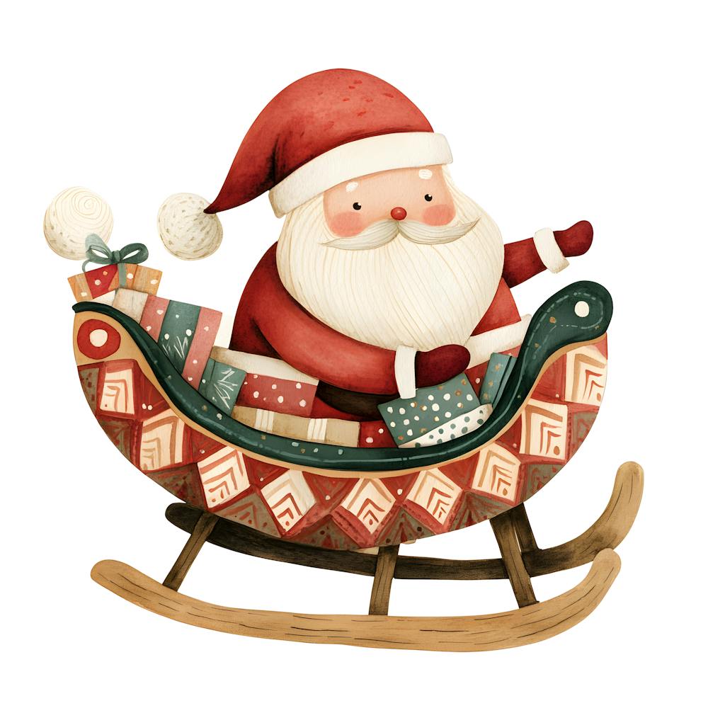 Whimsical Watercolor Santa Holding Presents – Christmas Wall Art
