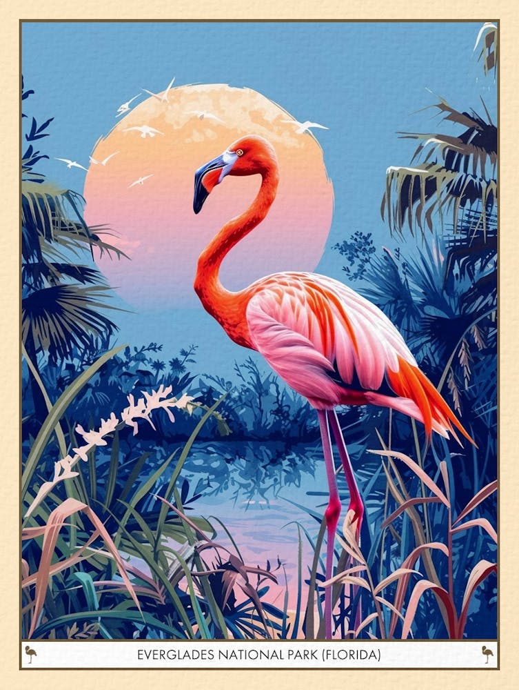 Greater Flamingo Everglades National Park Florida Tropical Illustration 4 Poster