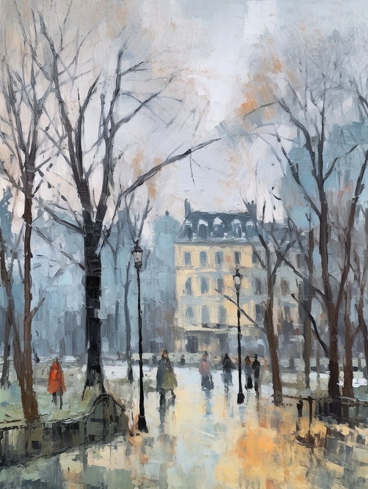 Winter City Park Painting Luxembourg Gardens Paris 3