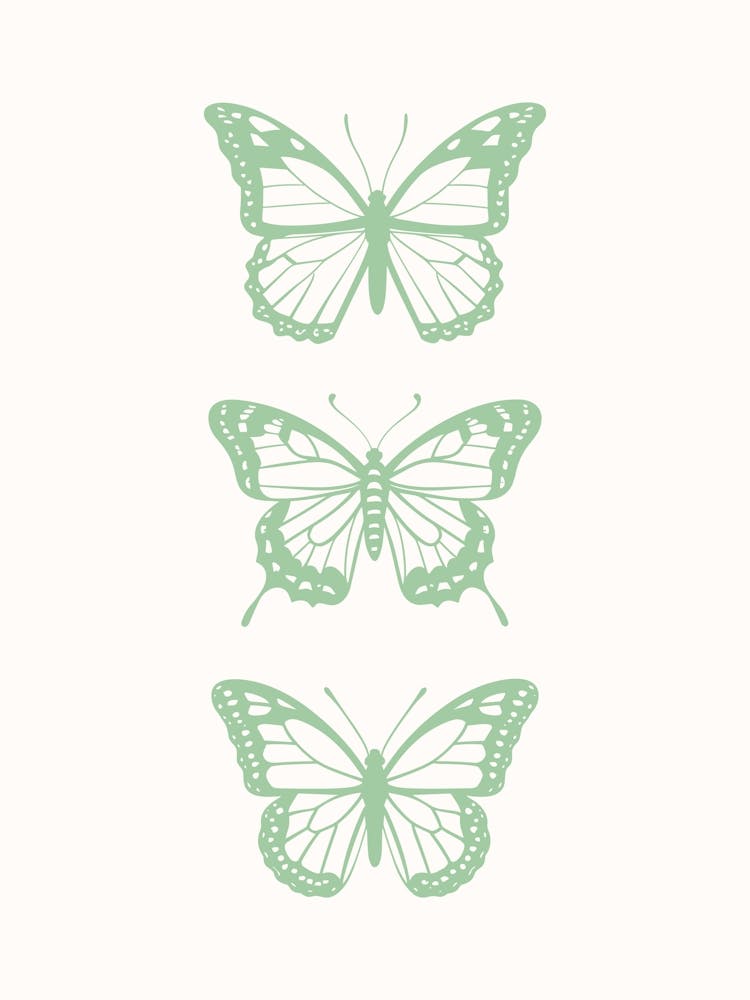 Butterflies Sage Green Poster
