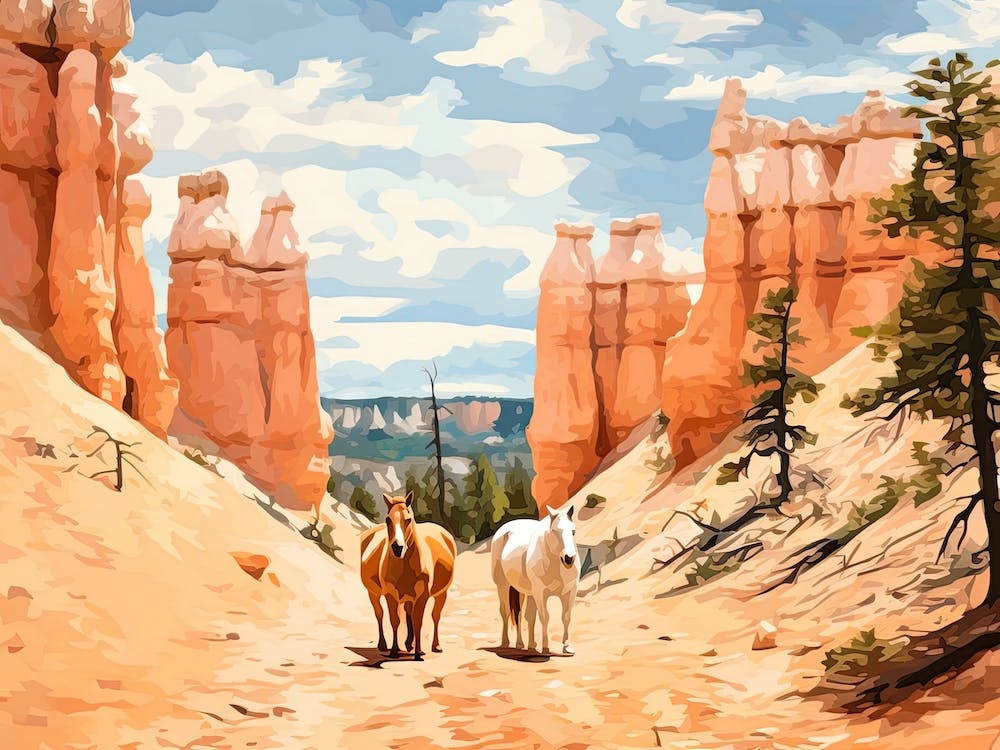 Horses Painting In Bryce Canyon Utah, Usa, Landscape 3