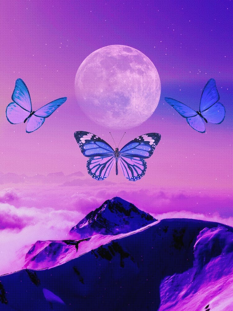 Butterfly Moon Purple Collage