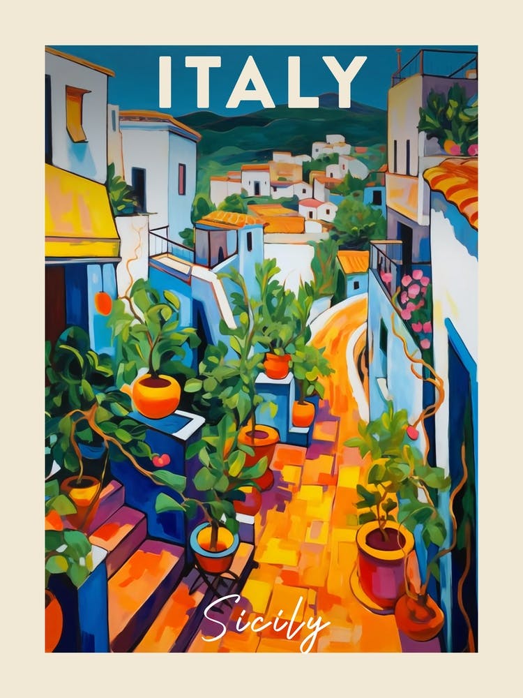 Sicily Italy 3 Fauvist Painting Travel Poster