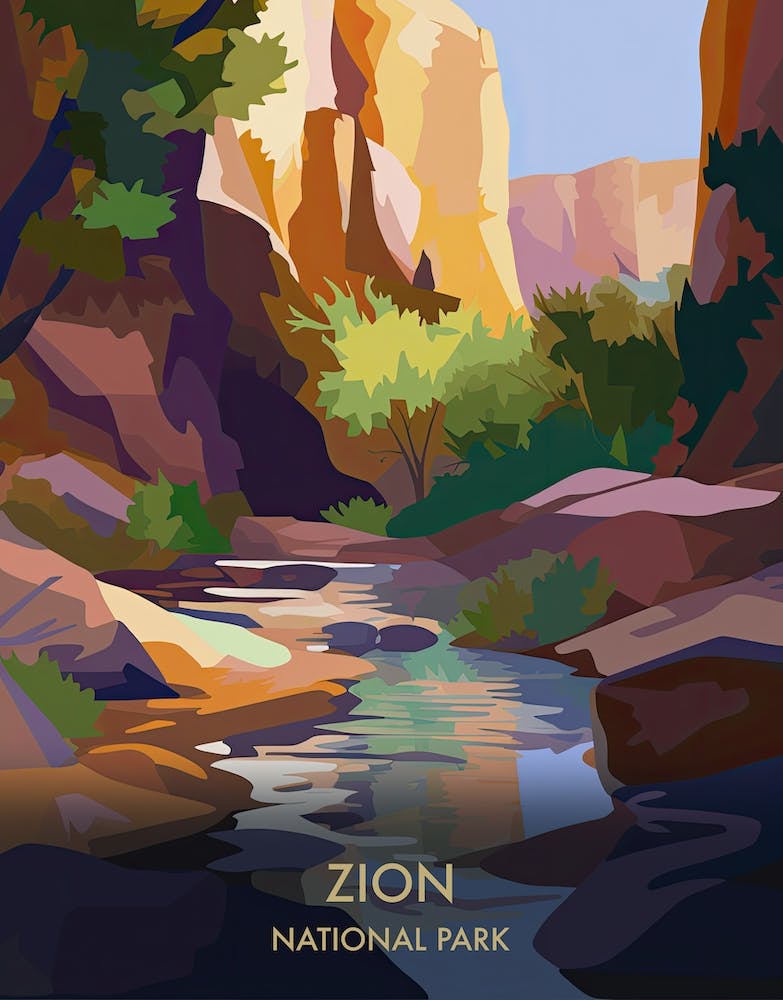 Zion National Park Reise-Poster Matisse-Stil 1