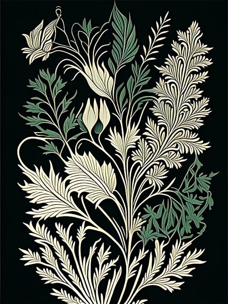 Fo Ti Herb William Morris Inspired Line Drawing