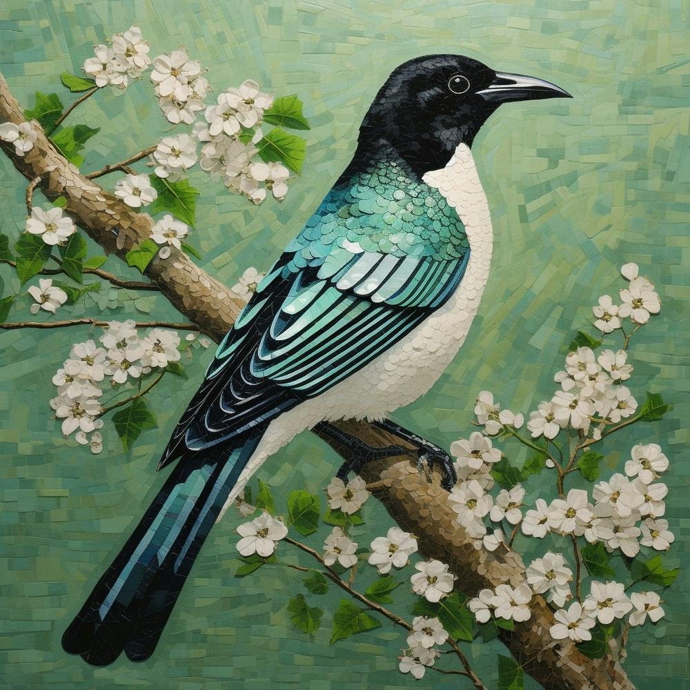 Ohara Koson Inspired Bird Painting Magpie 5 Square