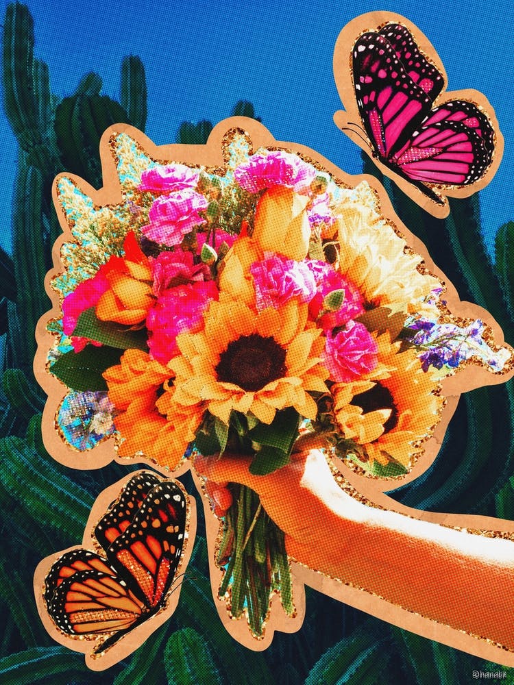 Flower Desert Butterfly Collage Colourful