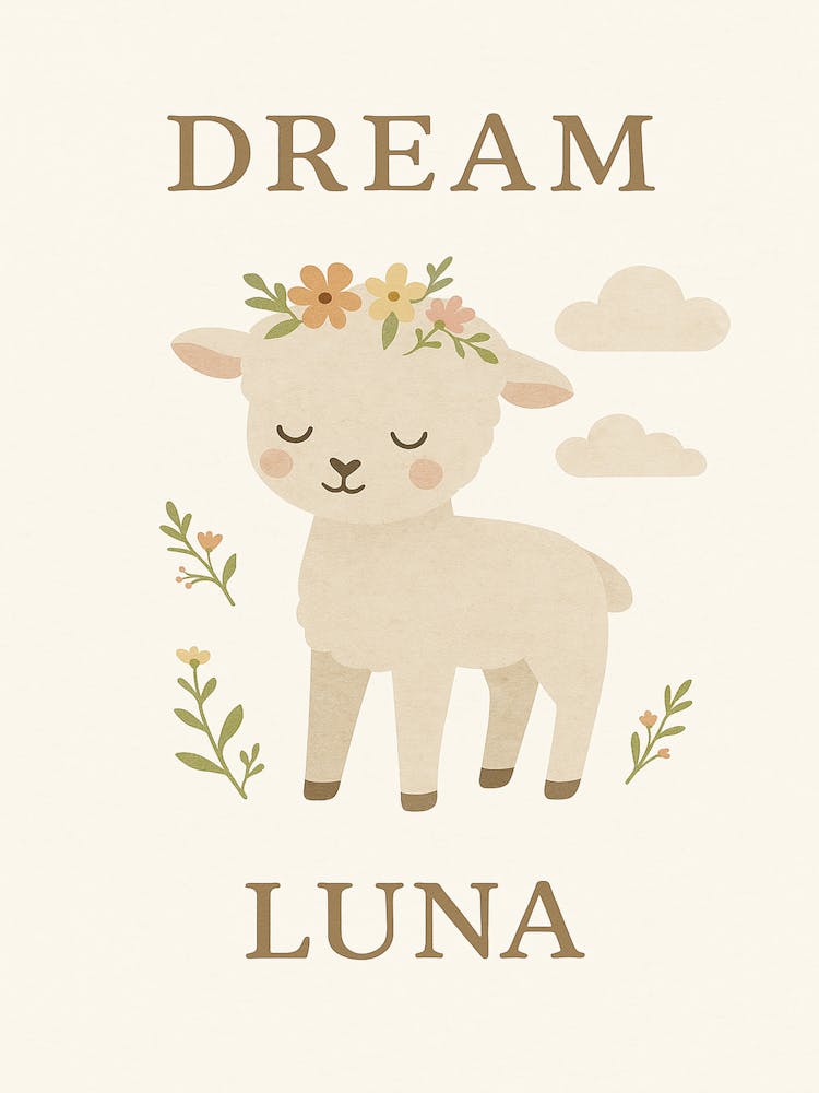 Dream Luna – Agneau Bébé Boho - Art Mural Imprimable pour Crèche