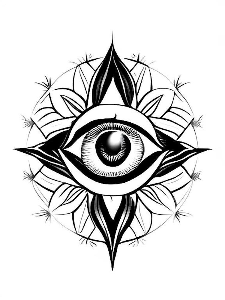 Chakra Series, Symbol, Third Eye Simple Black & White Illustration 1