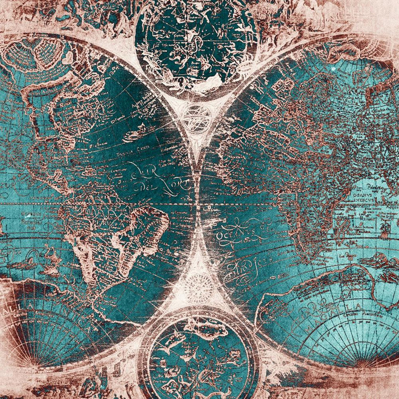 World Map Teal Old Antique