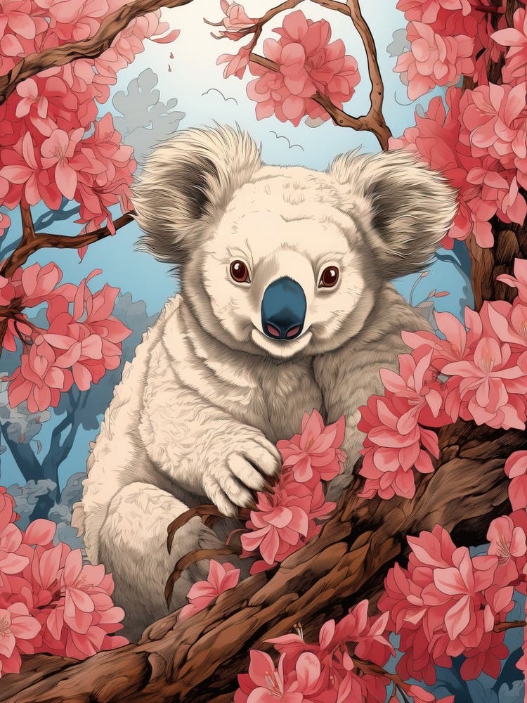 Koala Animal Drawing In The Style Of Ukiyo E 2