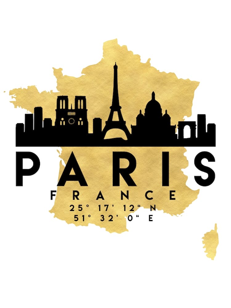 Paris France Silhouette City Skyline Map