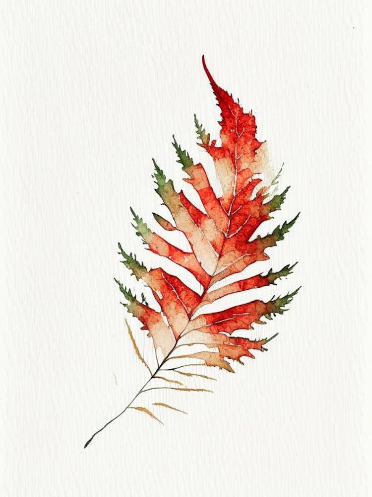 Western Red Cedar Blatt Minimalistische Aquarellmalerei