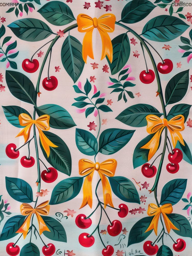 Botanical Bows And Cherries 1 Pattern