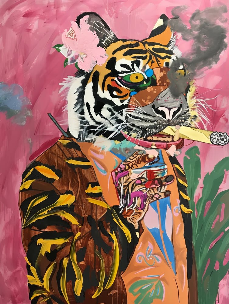 Animal Party: Crumpled Cute Critters with Cocktails and Cigars Tiger Smoking