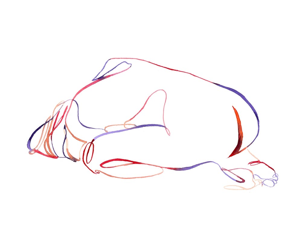 One Line Sad Nude Watercolor