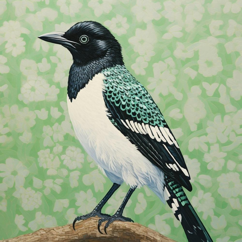 Ohara Koson Inspired Bird Painting Magpie 2 Square