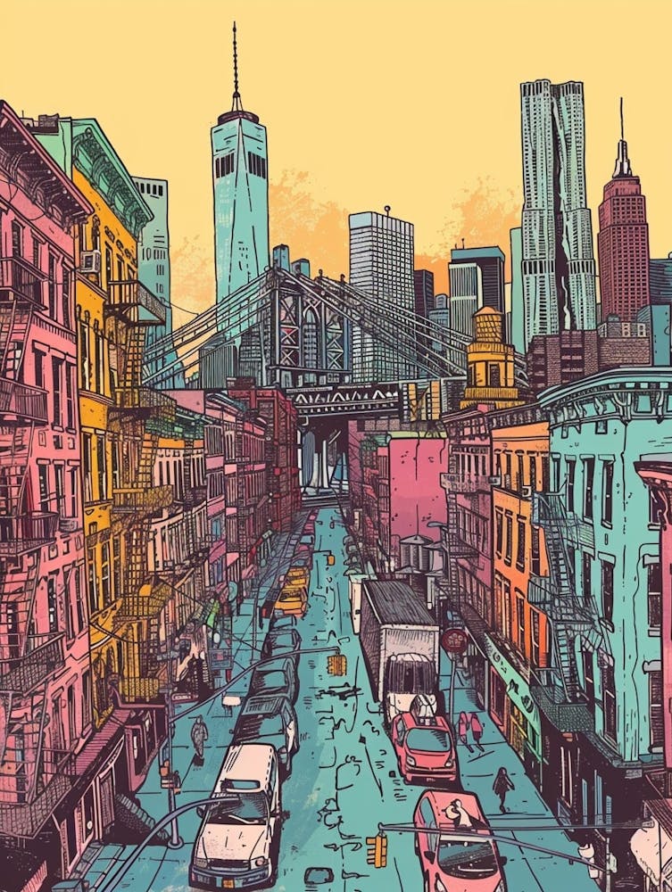 Lower East Side New York Colourful Silkscreen Illustration 1