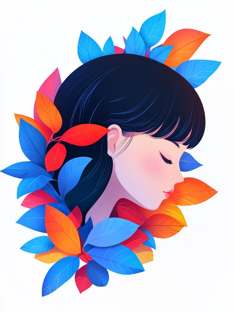 Illustration Of A Girl With Leaves 6