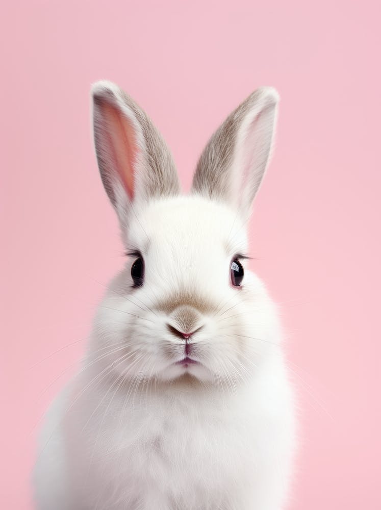 White Rabbit On Pink Background