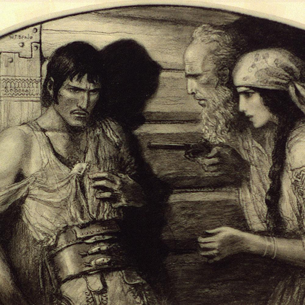 Old Man And Girl In Slav Costume Pointing Pistol At Man (Between 1890 And 1934) By Wladyslaw Theodore