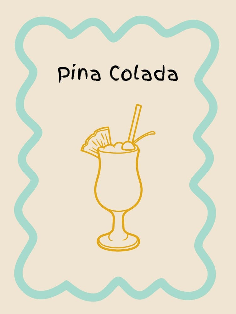 Pina Colada Doodle Poster Teal & Orange